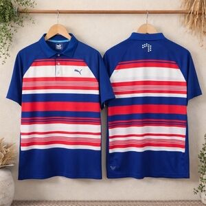 Puma Golf PWRCOOL Polo Shirt Men’s XXL Blue Red White Striped Performance